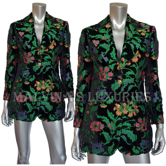 GUCCI JACKET SINGLE BREASTED VELVET JAQUARD FLORAL BLAZER sz IT 40 US 4 - Picture 2 of 14